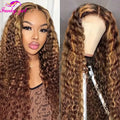 Highlight Honey Blonde Water Wave Lace Front Human Hair Wigs 13x4 Transparent Lace Frontal Wig Deep Curly Ombre 4/27 Lace Wigs