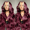 99J/613 Balayage Highlight Body Wave 13x4 Lace Front Brazilian Human Hair Wigs 30 Inch Ombre Burgundy Blonde Red Colored Wigs