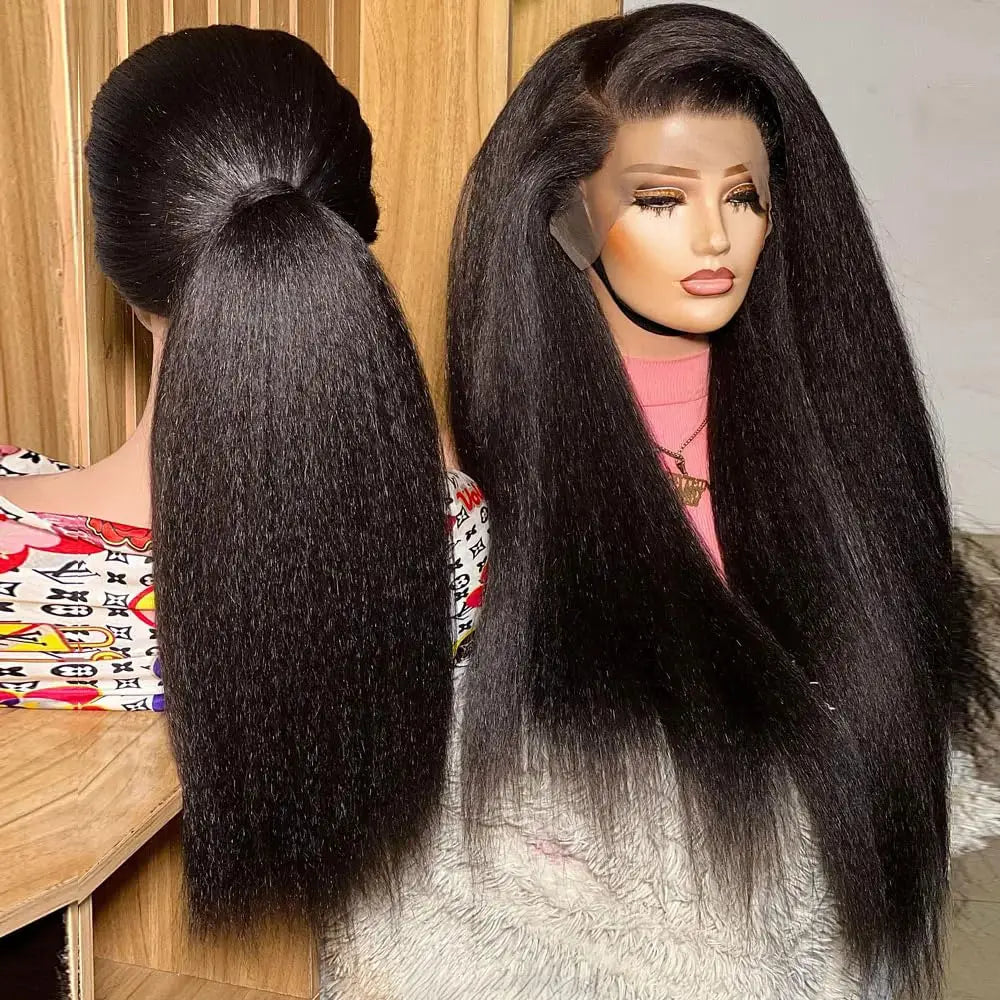 Kinky Straight Invisible Strap 360 Full Lace Glueless Wig Human Hair Pre Cut HD 360 Lace Front Wig Human Hair Wigs Drawstring
