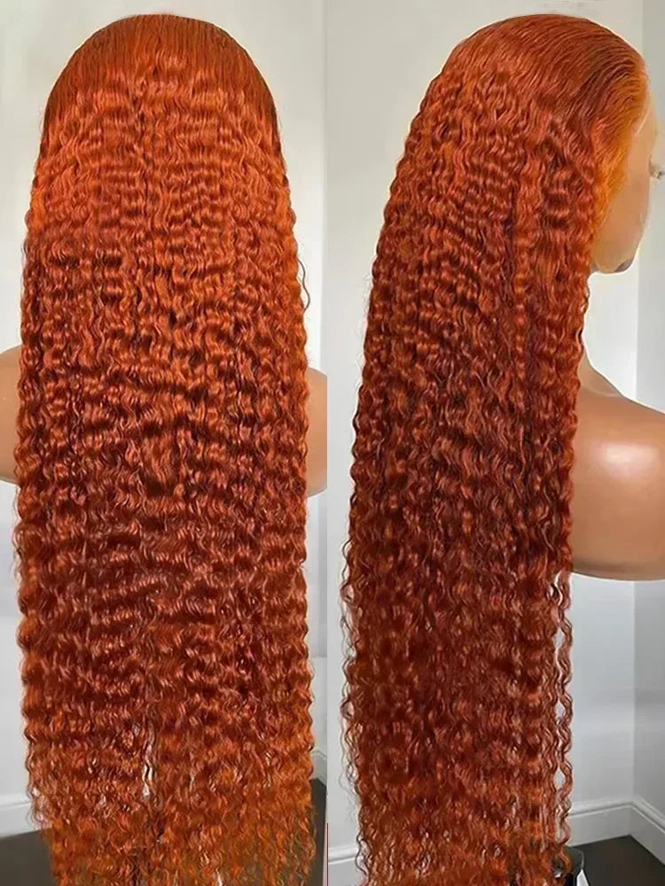 200 Density Ginger Human Hai Brazilian Deep Wave 30 40 Inch 13x4 Lace Front Wigs #350 Orange Curly 13x6 Lace Frontal Wig Water