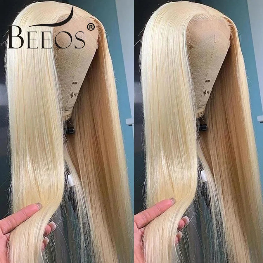 BEEOS 250% 34inch 613 Blonde 13x6 HD Full Lace Frontal Human Hair Wigs Straight Glueless 5x5 HD Lace Closure Wigs PrePlucked