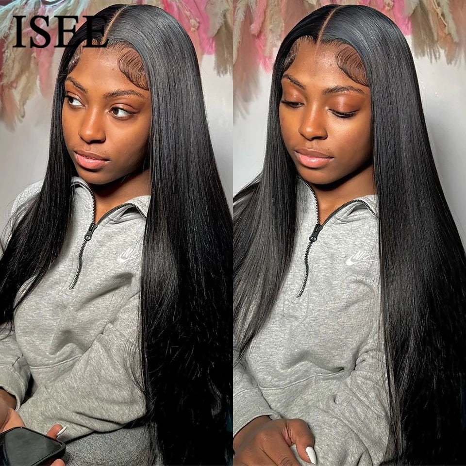ISEE Hair Glueless Wig Human Hair Ready To Wear Straight Glueless Preplucked Wear And Go Wigs 6X4 HD Lace Front Wigs PreCut Lace