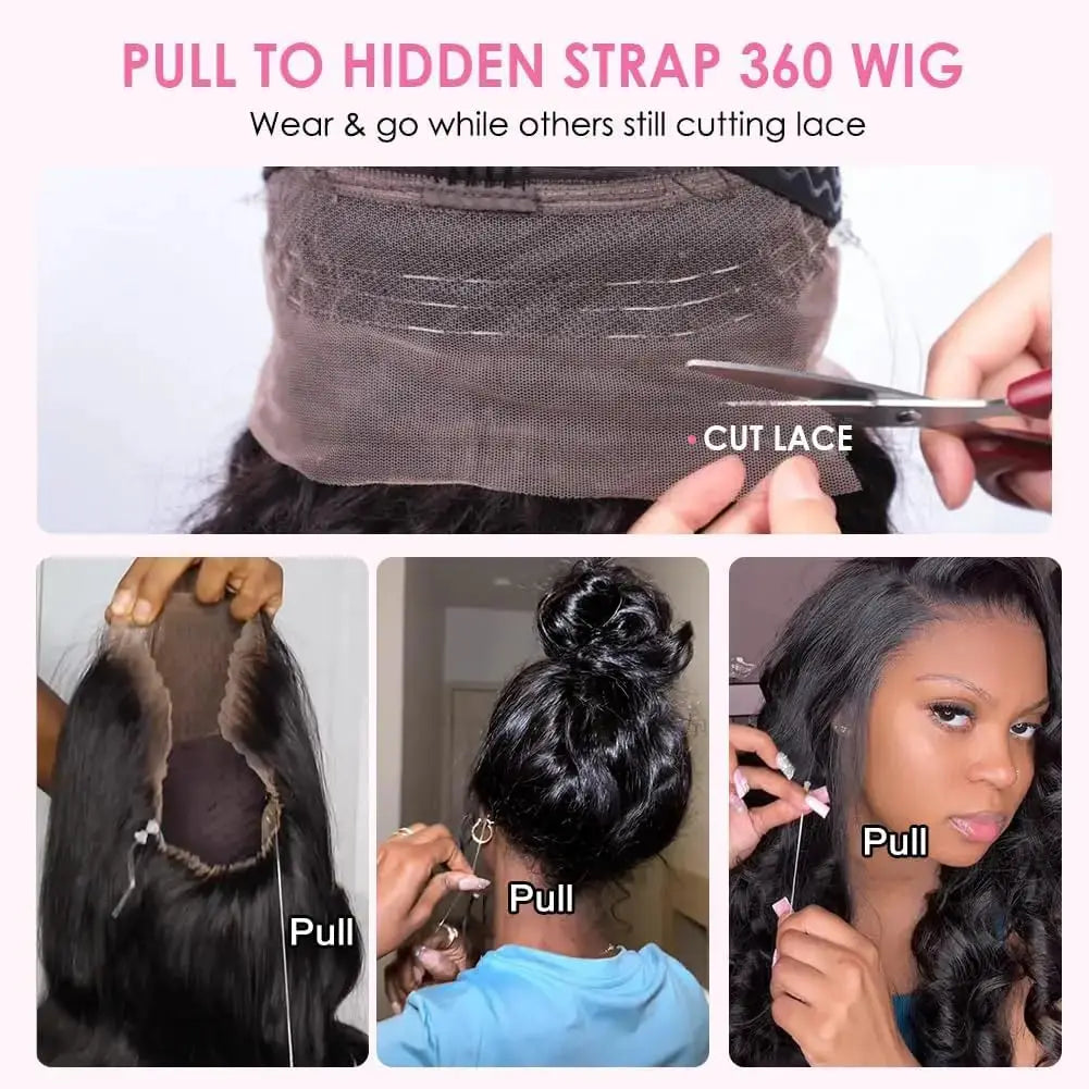 Kinky Straight Invisible Strap 360 Full Lace Glueless Wig Human Hair Pre Cut HD 360 Lace Front Wig Human Hair Wigs Drawstring