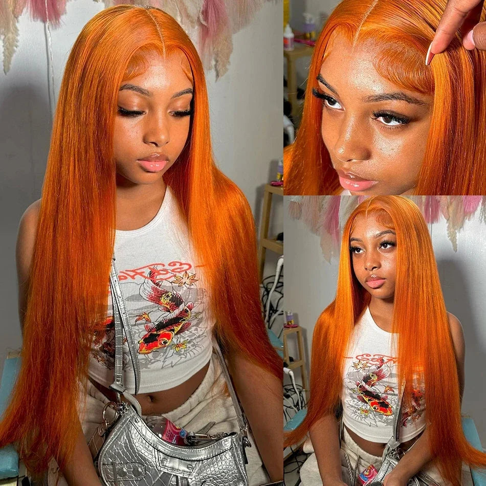 36 Inch Orange Ginger 13x6 Hd Lace Frontal Wigs Human Hair 13X4 Straight Lace Front Wigs Human Hair Colored Wigs For Women