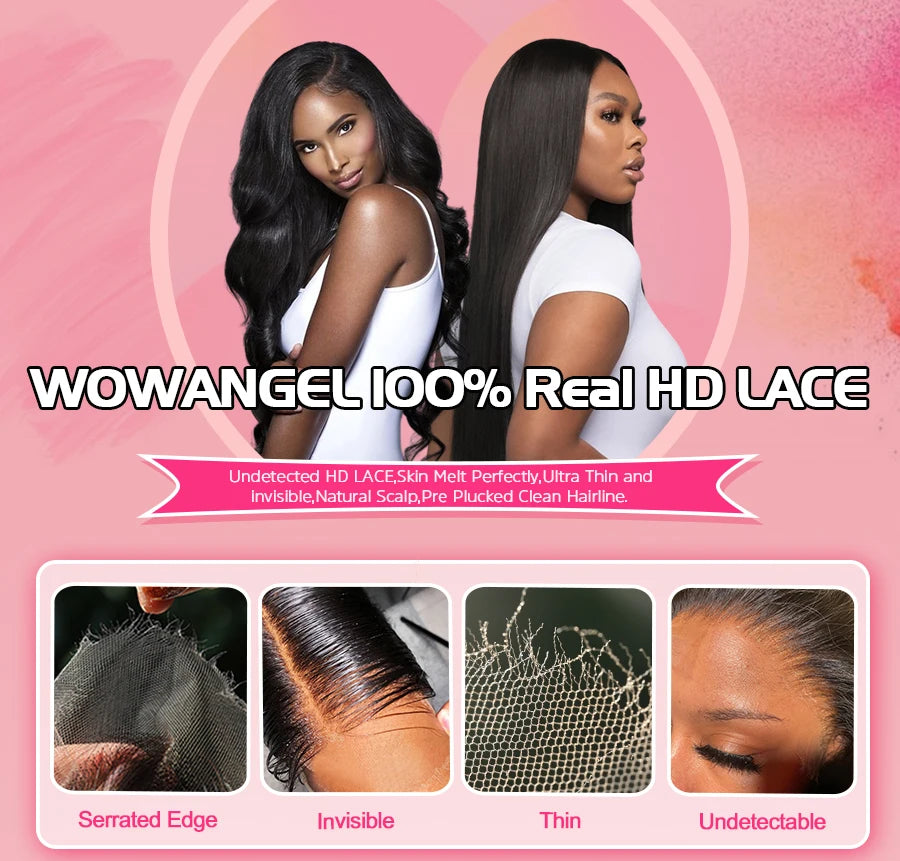 WOWANGEL Bye Bye Knots Wigs 1B30 Highlight HD Lace Closure Wig Body Wave Human Hair Wig Ready to Go Glueless Wig Bleached Knots