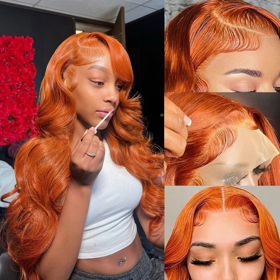 30 36 Inch Ginger Body Wave Human Hair Colored Wigs 13X6 Hd Lace Frontal Wig 13X4 Preplucked Lace Front Wigs For Women