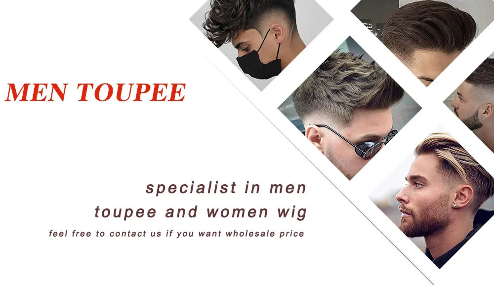 Natural Hairline 0.02mm Super Thin Skin 80-90%Density Invisible Men Toupee Light Brown Grey 1B80 Human Hair Capillary Prosthesis