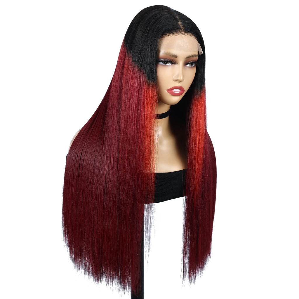 TB/118R Yaki Straight Lace Front Human Hair Wigs For Women High Density 5x5 Lace Front Wig Mixed Synthetic Human Hair Wig Sophie