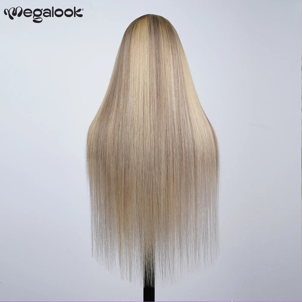 Megalook 13x6 Three-Go Blonde Highlight Glueless Wigs Silky Straight With Drawstring 100% Human Hair Wig
