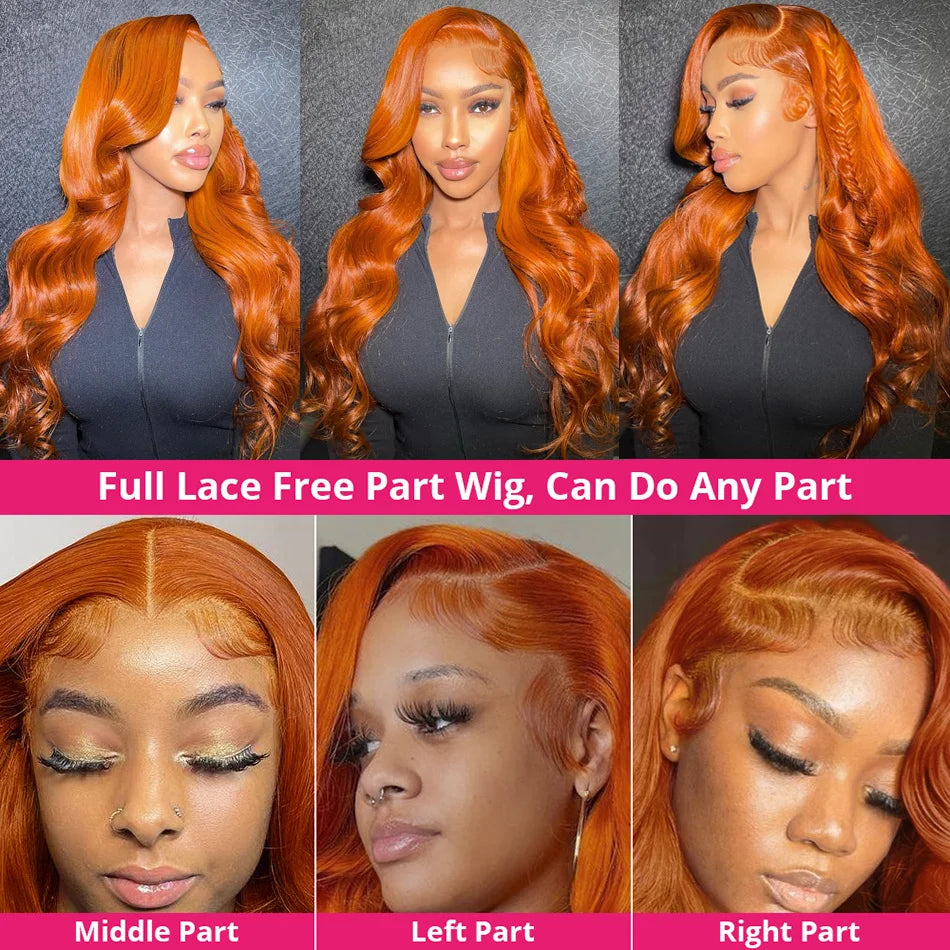 30 36 Inch Ginger Body Wave Human Hair Colored Wigs 13X6 Hd Lace Frontal Wig 13X4 Preplucked Lace Front Wigs For Women