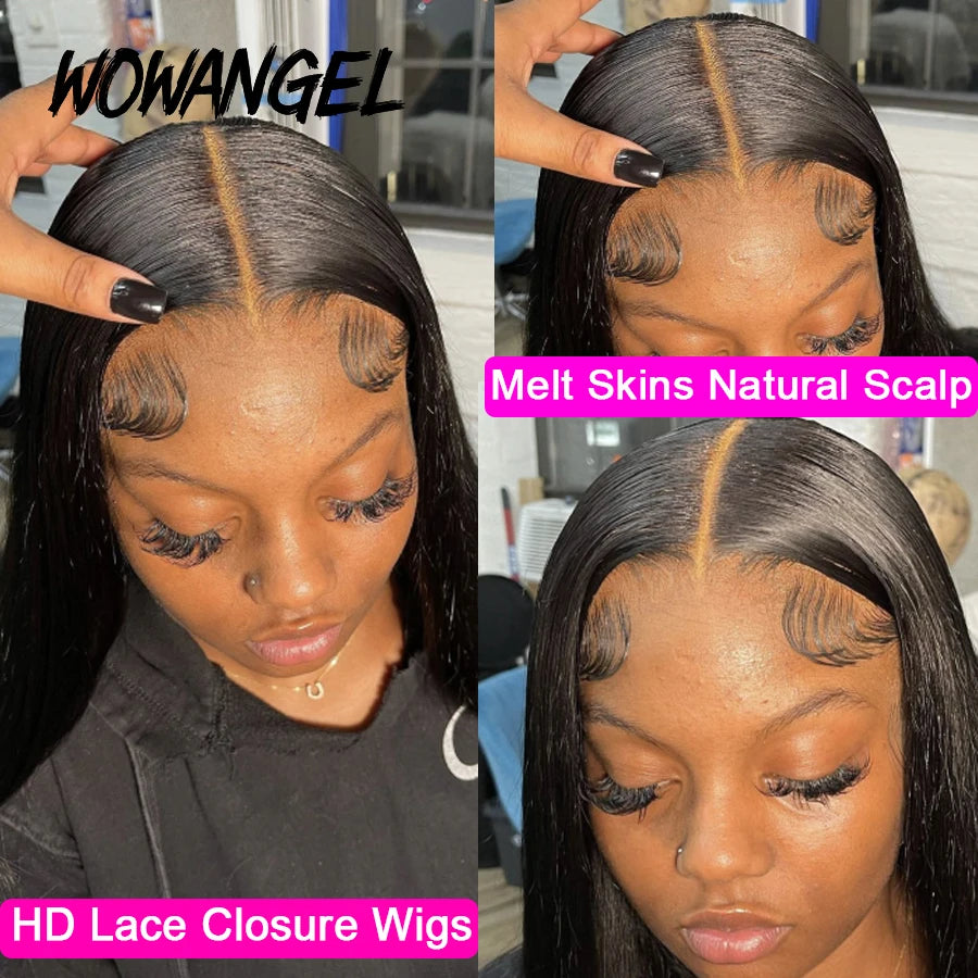 Wow Angel 36inch Jet Black Glueless Wigs 5x5 HD Lace Closure Human Hair Wigs Pre Plucked Straight Ready to Go Wigs For Woman