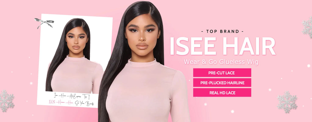 ISEE Hair Glueless Wig Human Hair Ready To Wear Straight Glueless Preplucked Wear And Go Wigs 6X4 HD Lace Front Wigs PreCut Lace