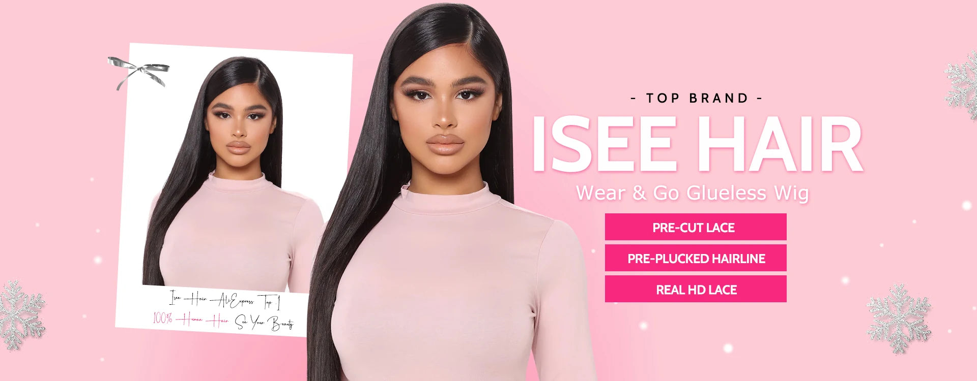 ISEE Hair Glueless Wig Human Hair Ready To Wear Straight Glueless Preplucked Wear And Go Wigs 6X4 HD Lace Front Wigs PreCut Lace