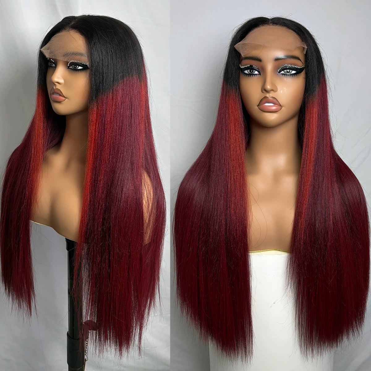 TB/118R Yaki Straight Lace Front Human Hair Wigs For Women High Density 5x5 Lace Front Wig Mixed Synthetic Human Hair Wig Sophie