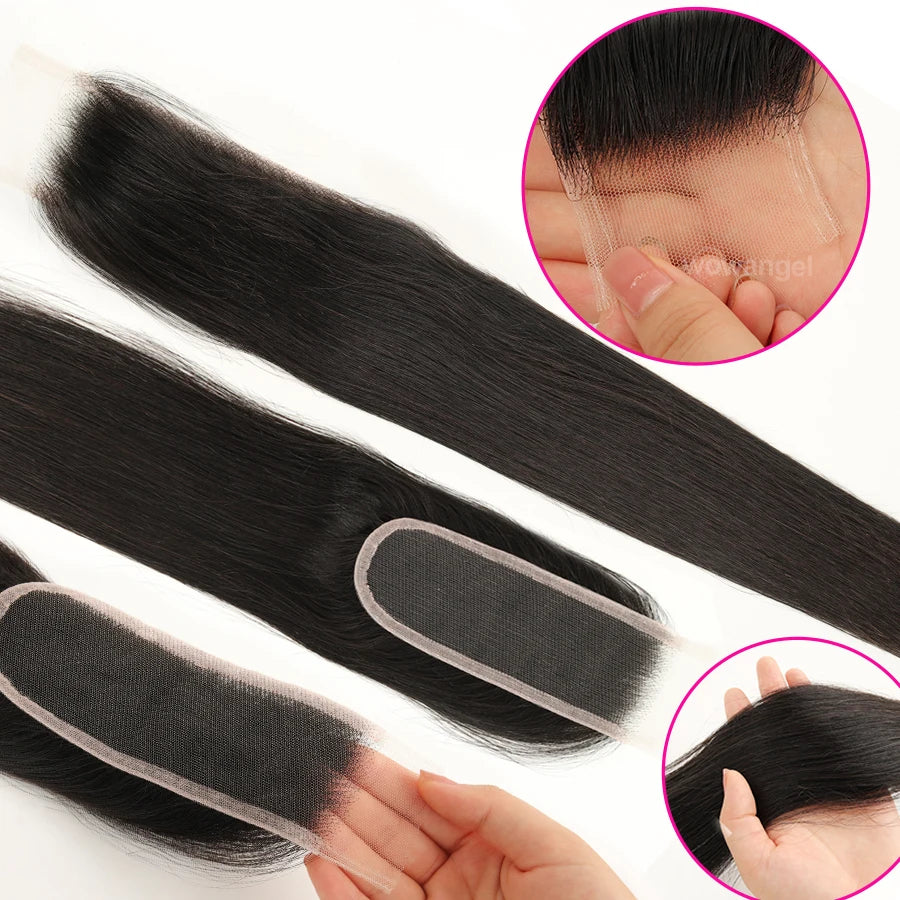 Wow Angel 2x6 HD Lace Closure with Bundles Human Hair Deep Parting Melt Skins 30 32inch Brazilian Straight Hair Extensions