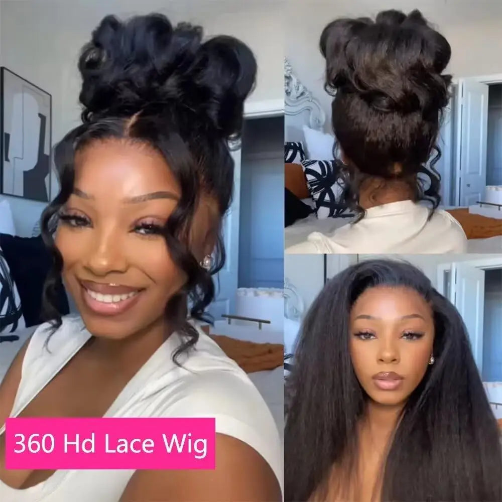 Kinky Straight Invisible Strap 360 Full Lace Glueless Wig Human Hair Pre Cut HD 360 Lace Front Wig Human Hair Wigs Drawstring