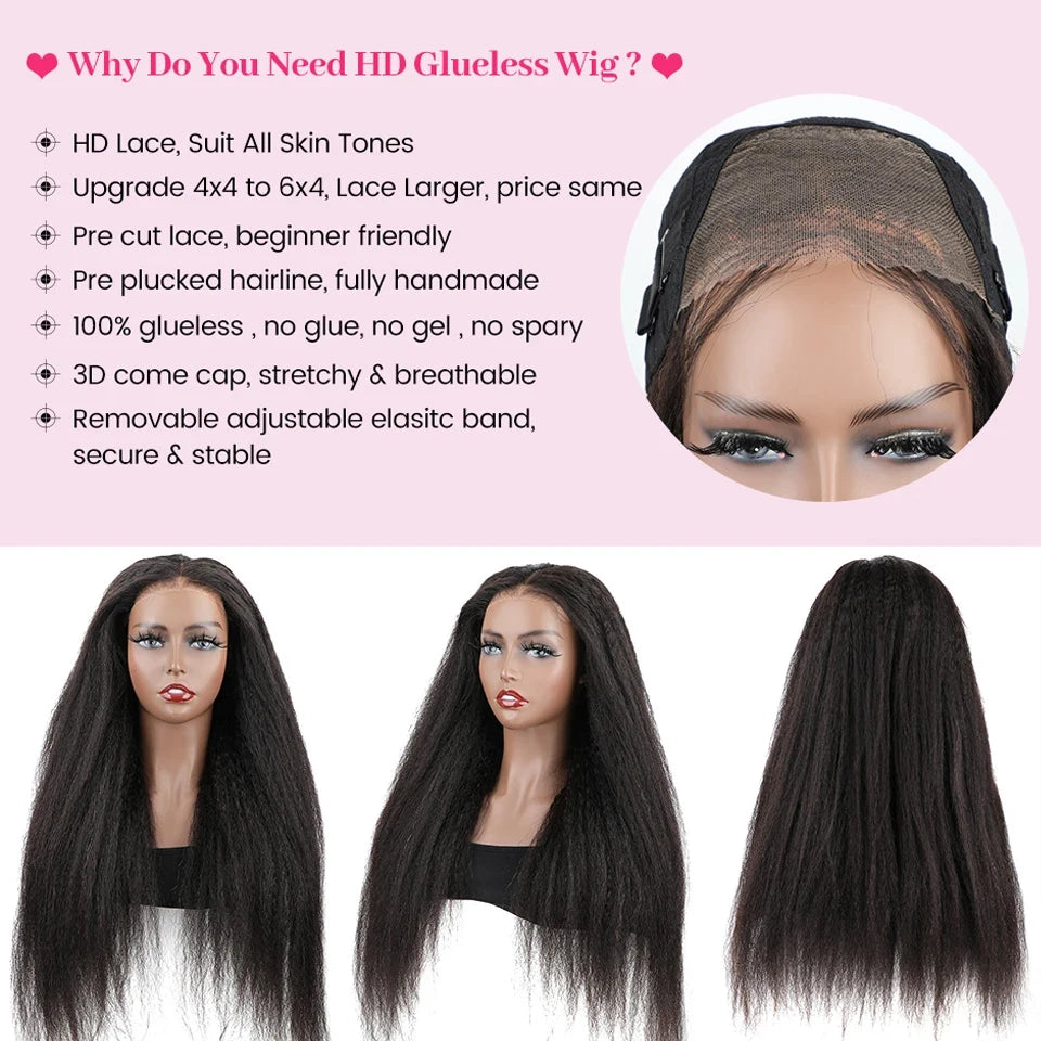 ISEE 360 Kinky Curly Wear Go Glueless Wig With Invisi Draw-strings Pre-Cut Lace Wear Go Wigs Pre-Bleached Knots  Human Hair Wig