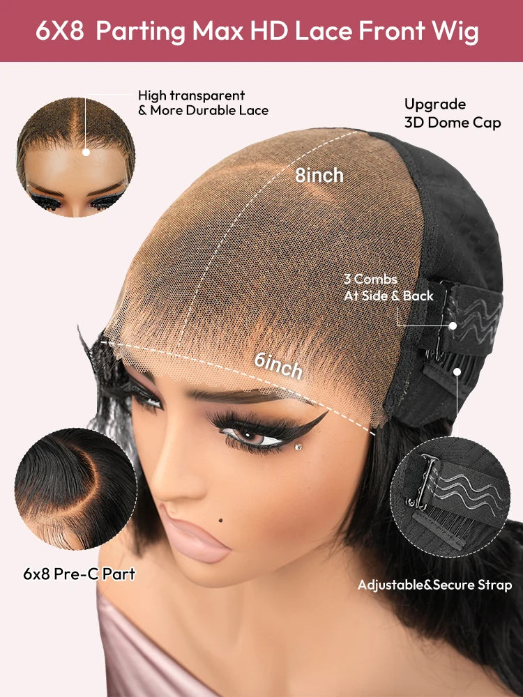 Alipearl Hair 6x8 Ultra Undetectable HD Lace Wig Side Part Glueless Body Wave Ready To Go Wig With Natural Black