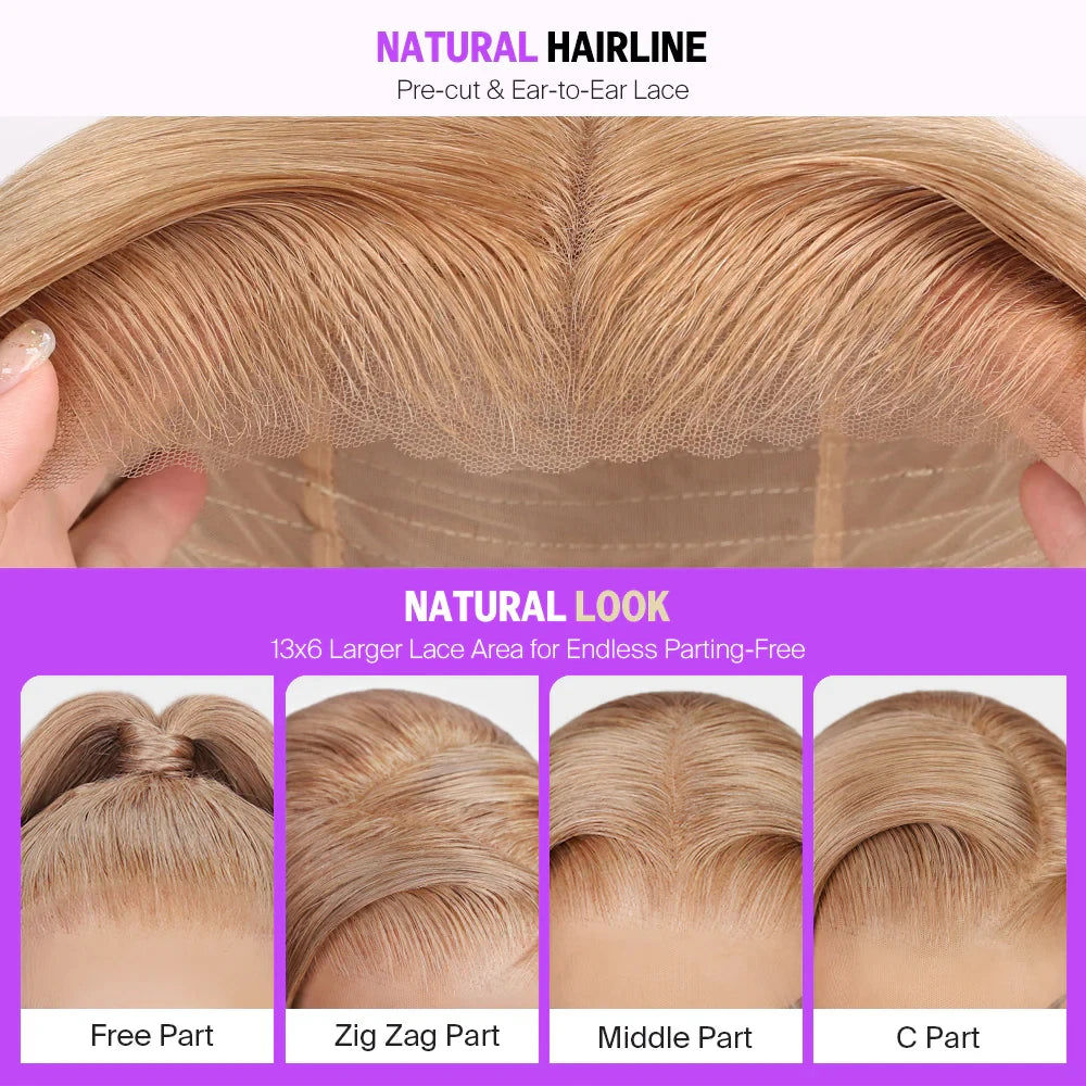 Megalook 13x6 Three-Go Blonde Highlight Glueless Wigs Silky Straight With Drawstring 100% Human Hair Wig