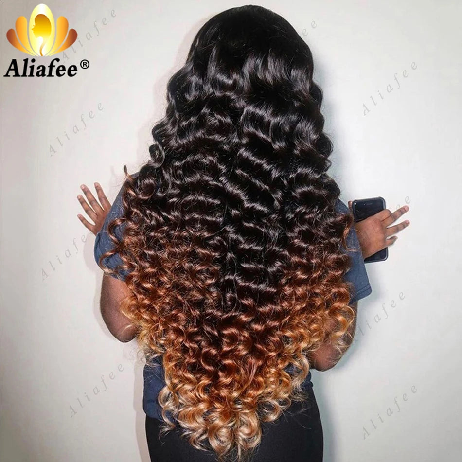 HD 13x6 Loose Deep Wave Wigs Curly Lace Frontal Human Hair Wigs Honey Blonde Ombre Colored Lace Front Wig PrePlucked For Women