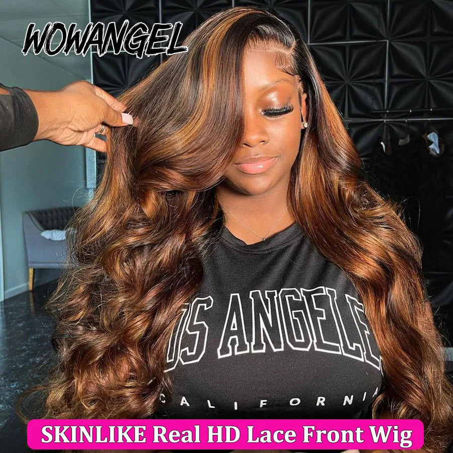 Wow Angel 250% Ombre Highlight Wig 13x6 HD Lace Front Wig Deep Part Body Wave Human Hair Wig Melt Skins Natural Scalp For Woman