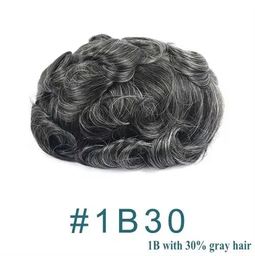 Natural Hairline 0.02mm Super Thin Skin 80-90%Density Invisible Men Toupee Light Brown Grey 1B80 Human Hair Capillary Prosthesis