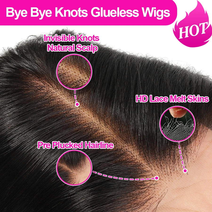 Bye Bye Knots Wigs 5x5 HD Lace Closure Wigs Natural Scalp 28inch Glueless Wigs Human Hair Ready to Wear Brazilian Hair For Woman