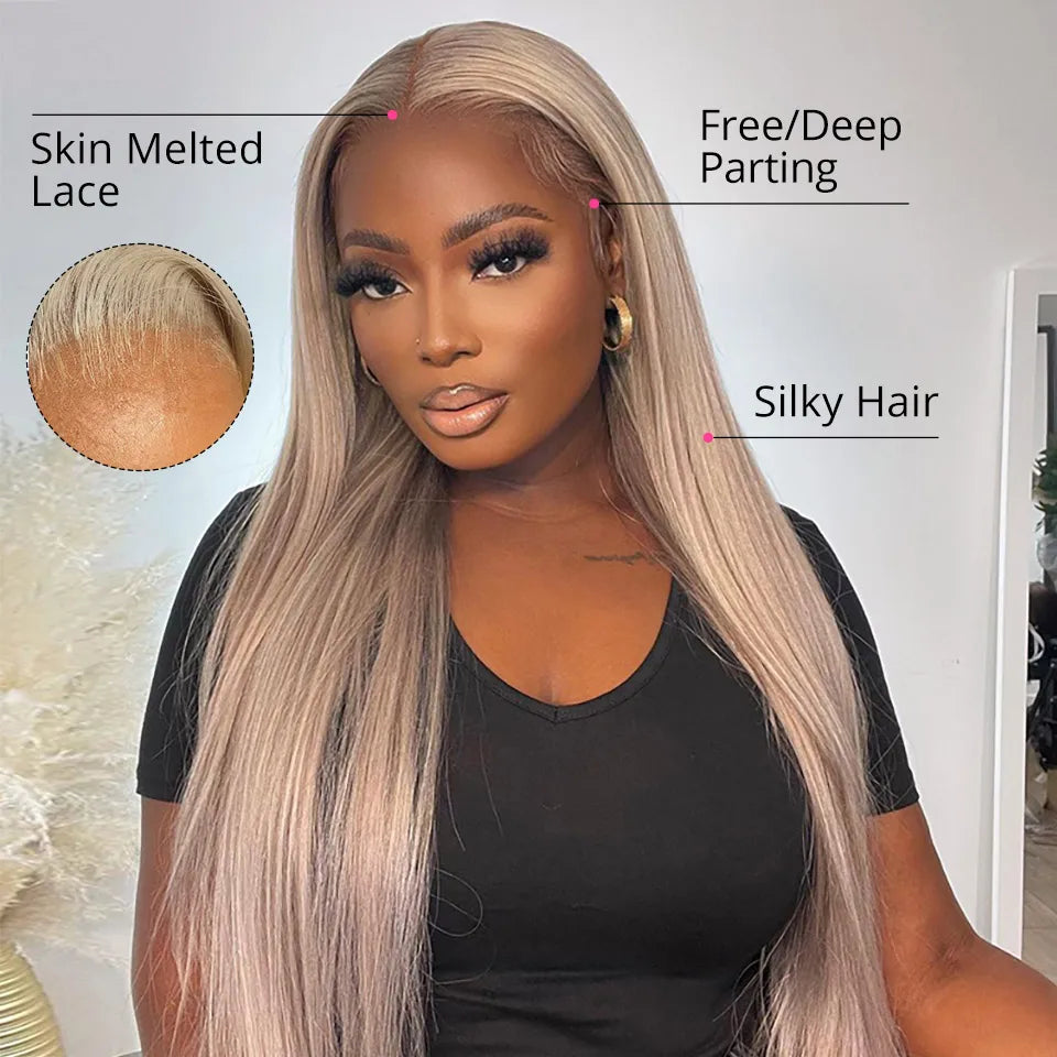 AliPearl Hair P18/613 Lace Front Wig Human Hair Highlight Straight Transparent Lace Front Wig For Women Peruvian 5x5 Closure Wi