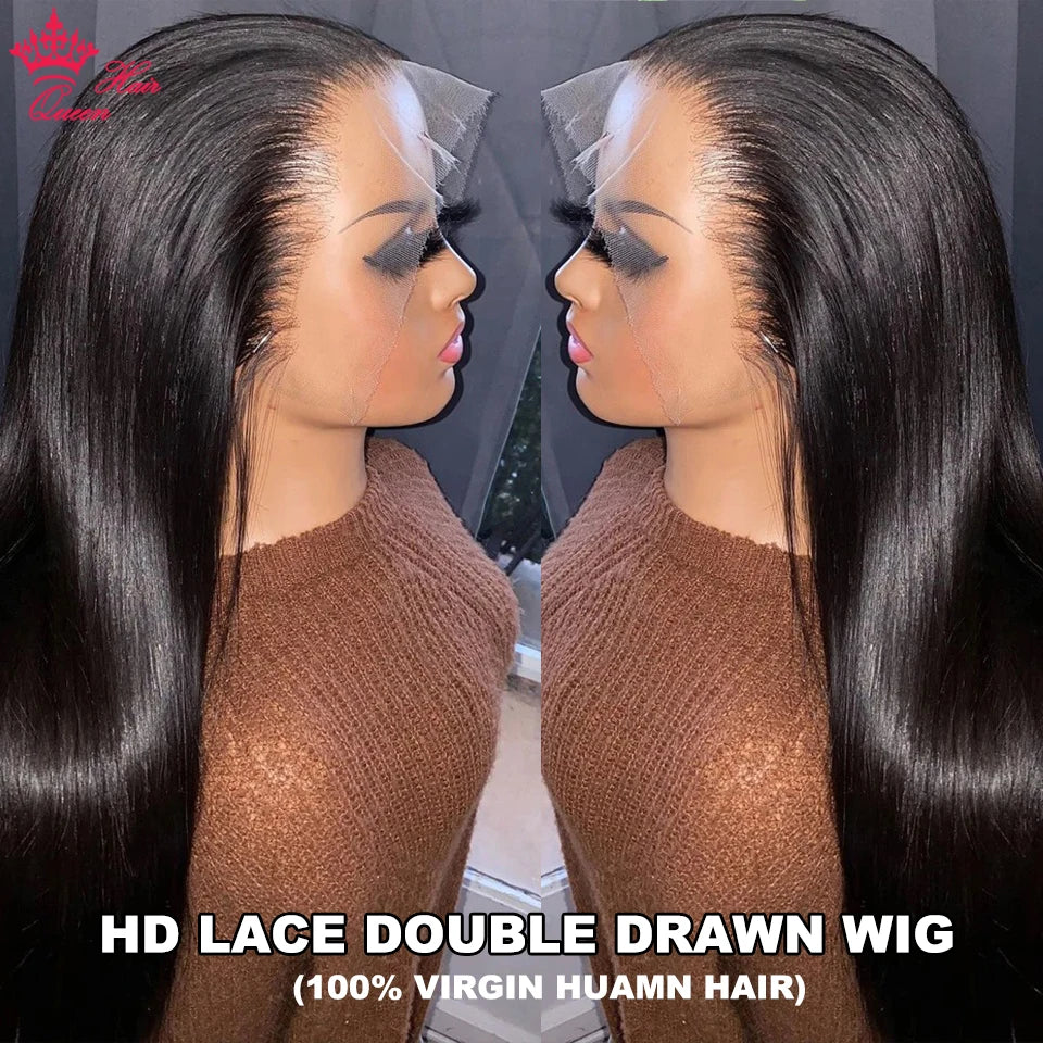 Queen Hair Bone Straight Real HD Lace Double Drawn FULL END Vietnamese Raw Hair Straight Pre Plucked Frontal Closure Wig