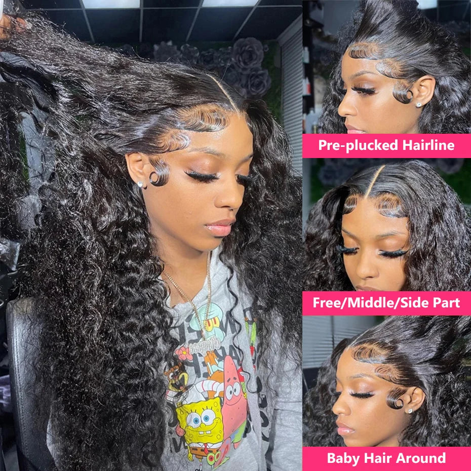 13x4 13x6 Transparent Loose Deep Wave Human Hair Wigs 30 32 34 Inch Deep Curly 4x4 Lace Closure Human Hair Wigs For Women 180%