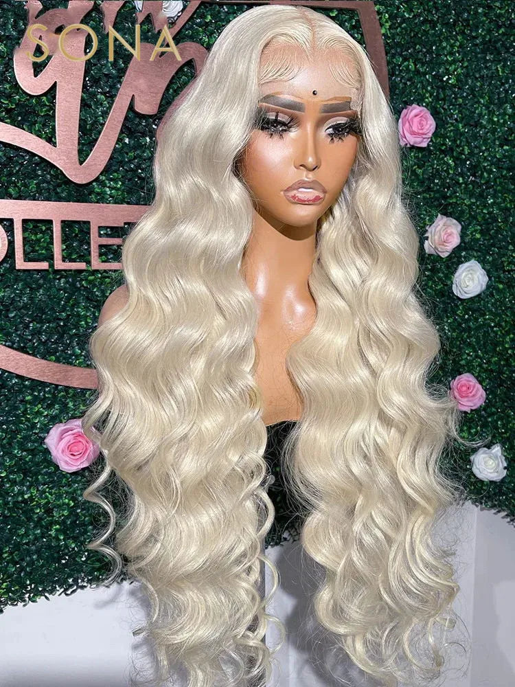 #60 Color Platinum Ash Blonde Lace Front Wigs Human Hair White 13X6 HD Transparent Lace Frontal Wig For Women Pre Plucked