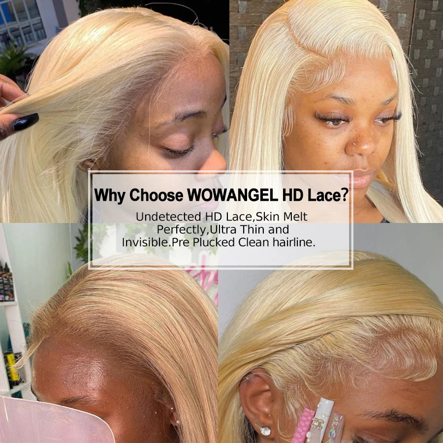 Wow Angel 32inch Glueless Wigs 613 Blonde Wigs 5x5 HD Lace Closure Human Hair Wigs Straight Wigs Melt Skins Ready to Go Wigs