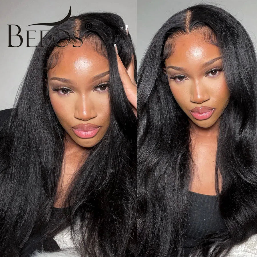 250% Jet Black Kinky Straight 13x6 HD Full Lace Front Wig PrePlucked Yaki Straight 13x4 HD Lace Frontal Human Hair Wig For Woman