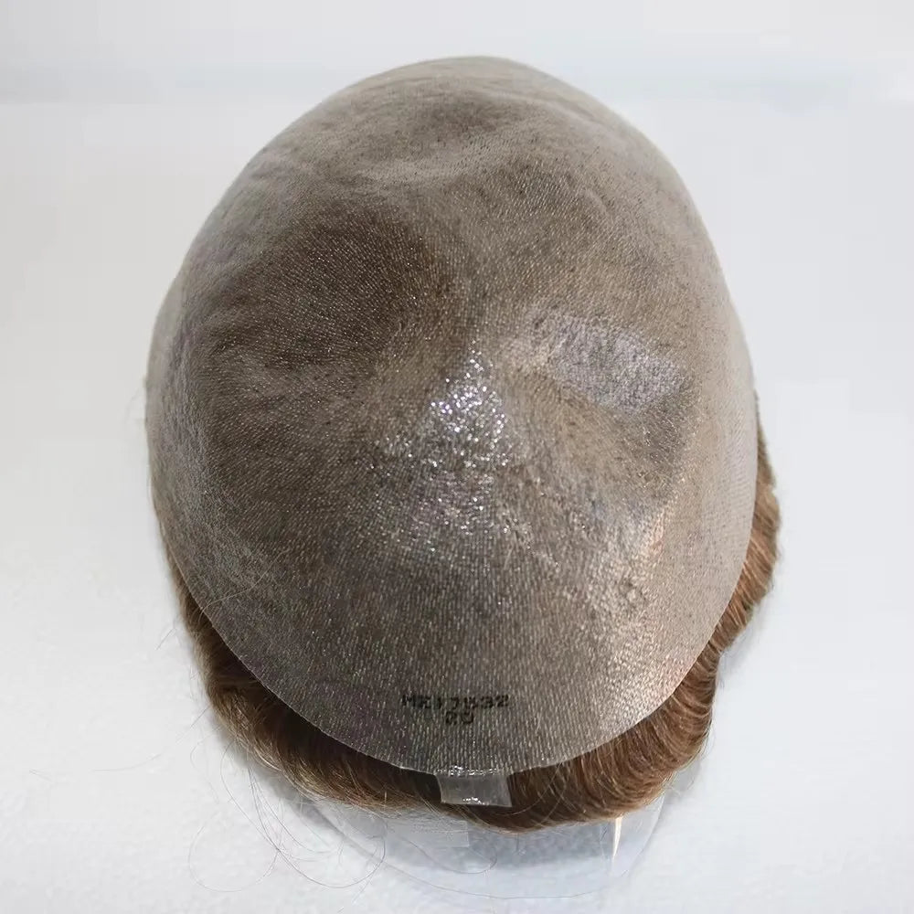 Natural Hairline 0.02mm Super Thin Skin 80-90%Density Invisible Men Toupee Light Brown Grey 1B80 Human Hair Capillary Prosthesis