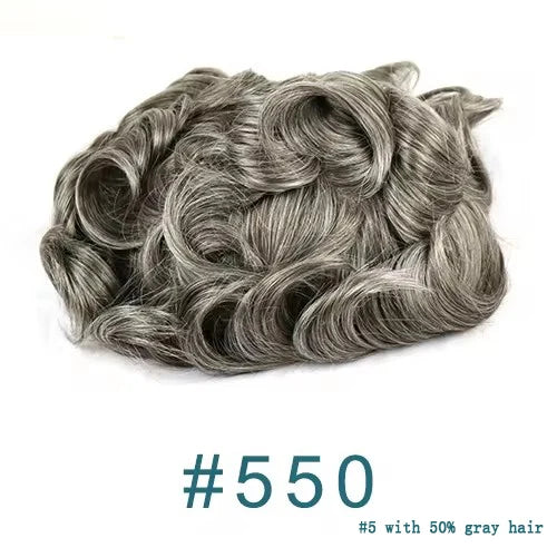 Natural Hairline 0.02mm Super Thin Skin 80-90%Density Invisible Men Toupee Light Brown Grey 1B80 Human Hair Capillary Prosthesis