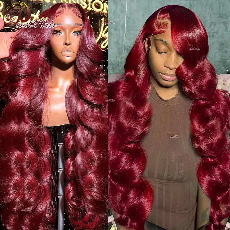 99J Colored 13X6 Transparent Lace Front Human Hair Wigs Pre Plucked Body Wave Lace Front Wig Red Burgundy HD Lace Frontal Wig
