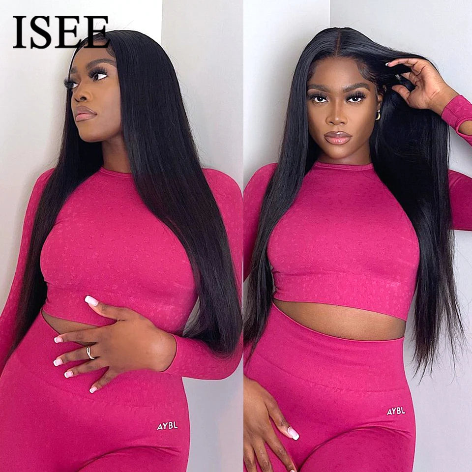 ISEE Hair Glueless Wig Human Hair Ready To Wear Straight Glueless Preplucked Wear And Go Wigs 6X4 HD Lace Front Wigs PreCut Lace