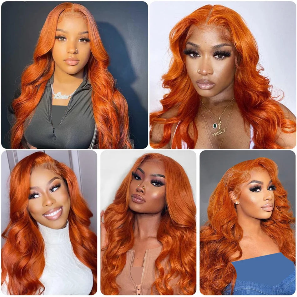 30 36 Inch Ginger Body Wave Human Hair Colored Wigs 13X6 Hd Lace Frontal Wig 13X4 Preplucked Lace Front Wigs For Women