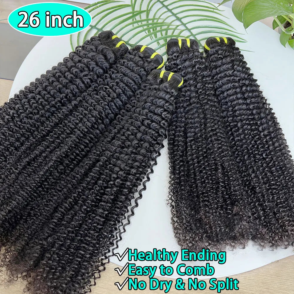 Raw Afro Kinky Curly Human Hair Bundles #1B Natural Black Virgin Curly 100% Soft Human Hair Weave Bundle Hair Extension Weft