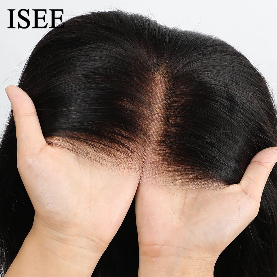 ISEE Hair Glueless Wig Human Hair Ready To Wear Straight Glueless Preplucked Wear And Go Wigs 6X4 HD Lace Front Wigs PreCut Lace