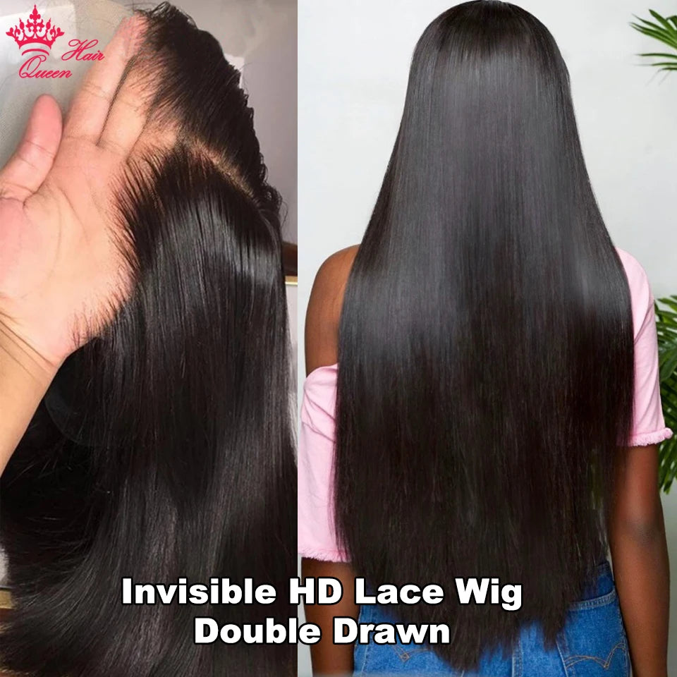 Queen Hair Bone Straight Real HD Lace Double Drawn FULL END Vietnamese Raw Hair Straight Pre Plucked Frontal Closure Wig