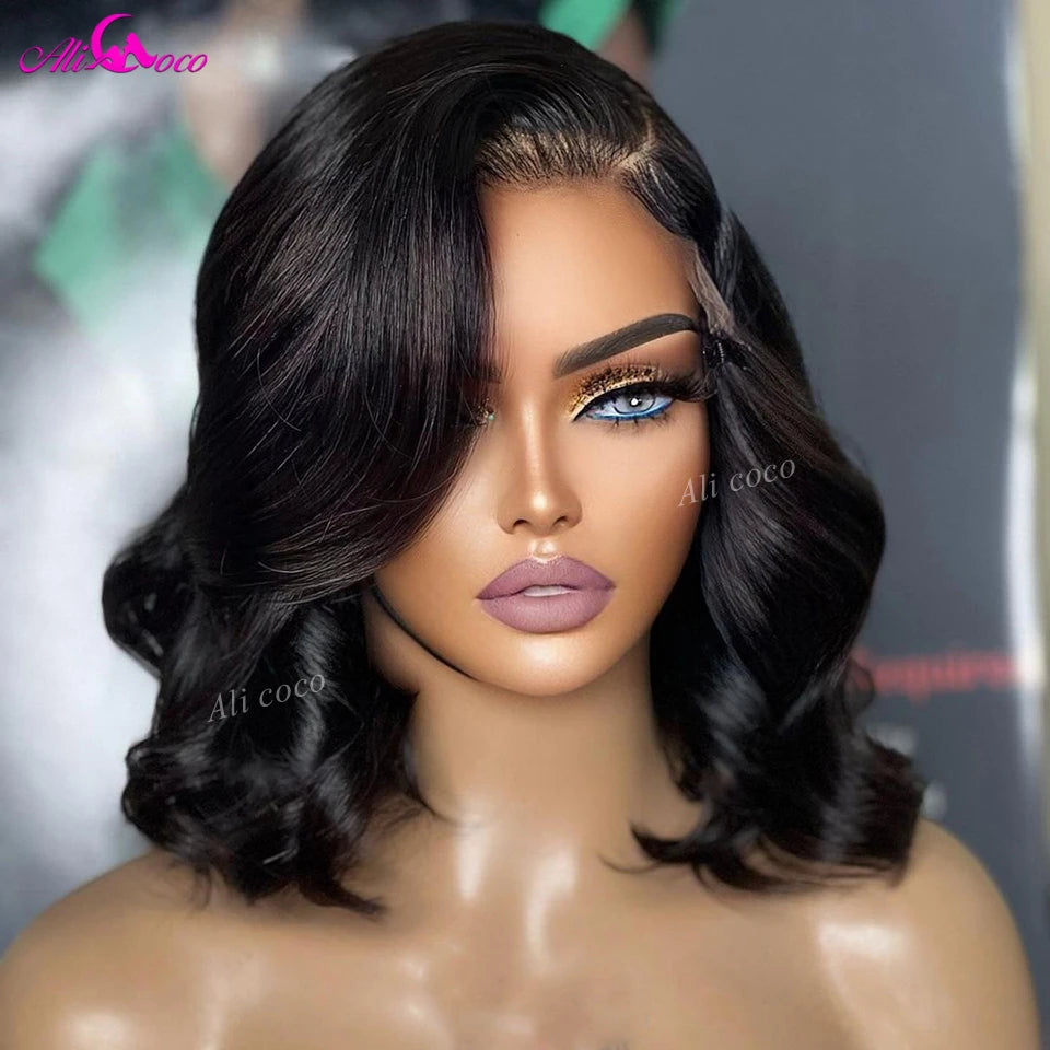 Golden Pink Colored 180 Density Human Hair Wigs Short Bob Body Wave Rose Pink 13x4 Full Frontal Human Hair Lace Front Wigs