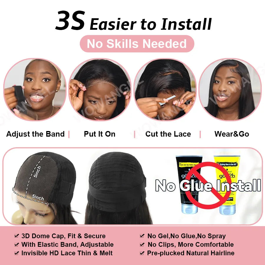 Bye Bye Knots Wigs 5x5 HD Lace Closure Wigs Natural Scalp 28inch Glueless Wigs Human Hair Ready to Wear Brazilian Hair For Woman