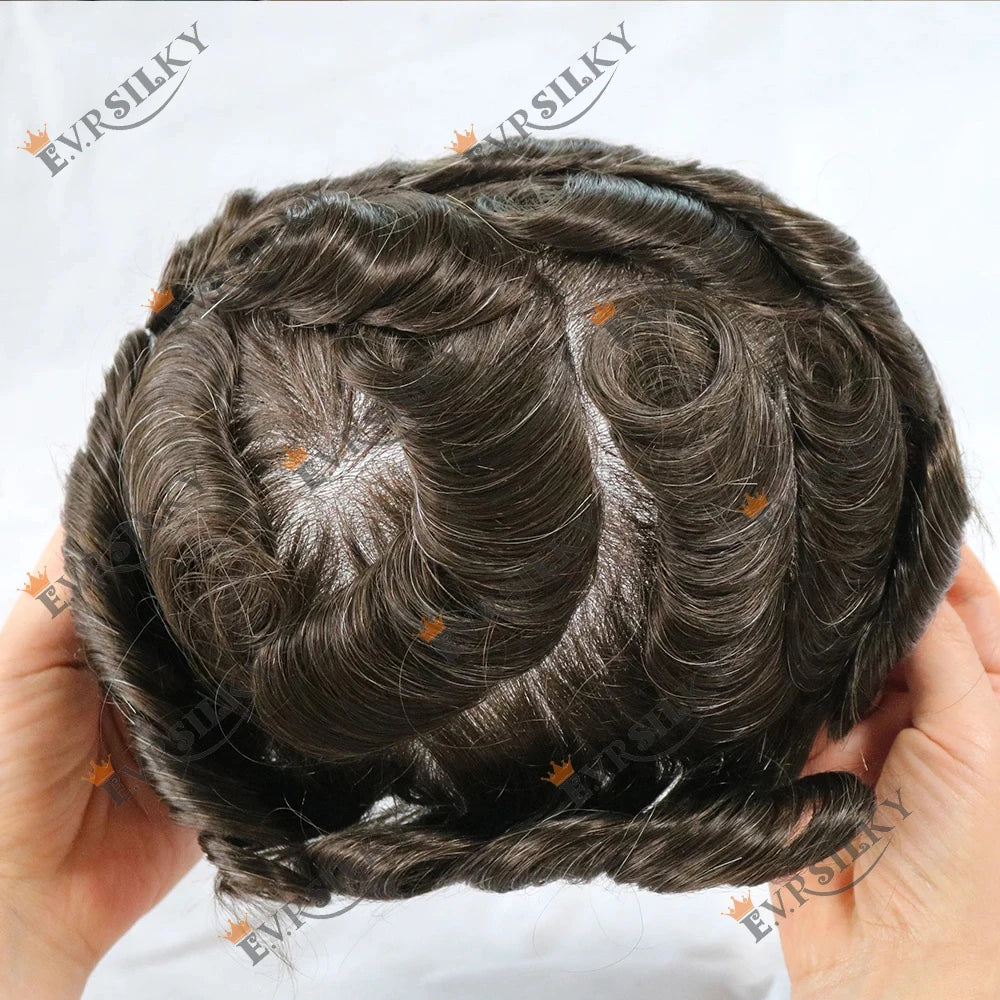 80%Density Old Man 1B80 Blonde Undetectable 0.02mm Ultra Thin Skin Vloop Men's Toupee Natural Hairline Microskin Hair System