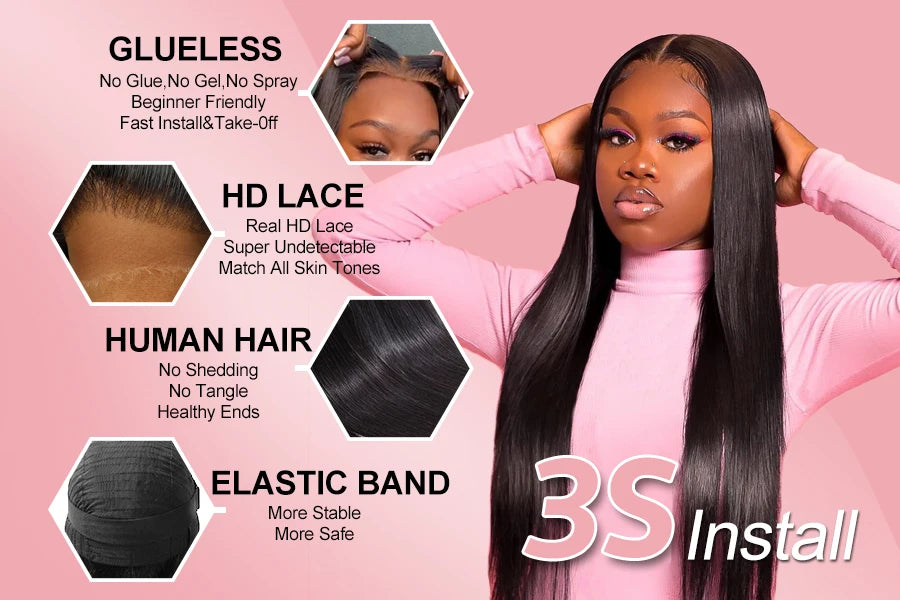 250% Real HD Lace Closure Wig 7X7/6X6/5X5 Closure Wig Pre Plucked Glueless 100% Human Hair Bone Straight Natural Wig For Woman
