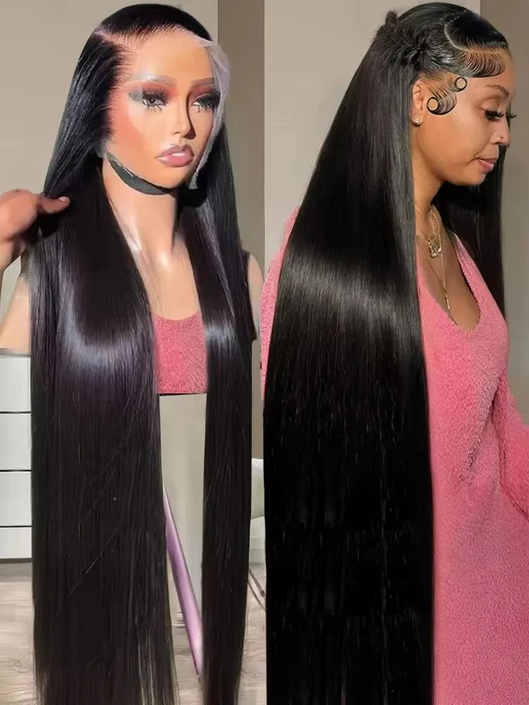 40 Inch Extra Long 250% Density Natural Black 13x6 HD Lace Frontal Bone Straight Silky Soft 13x4 Remy Human Hair Wigs Pre Plucked Hairline Bleached Knots Invisible Wear and Go 5x5 Glueless Closure Thick Full Ends