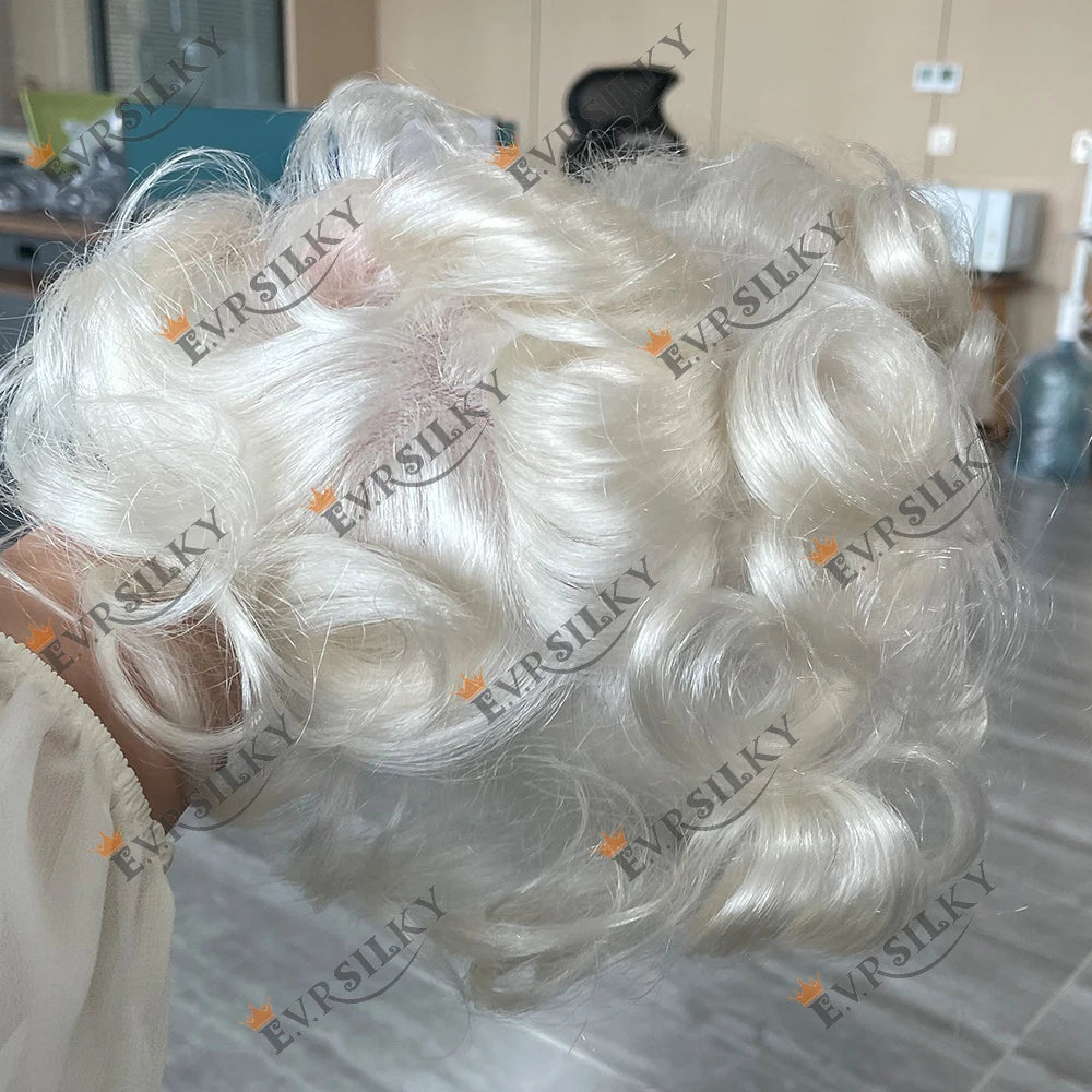 80%Density Old Man 1B80 Blonde Undetectable 0.02mm Ultra Thin Skin Vloop Men's Toupee Natural Hairline Microskin Hair System