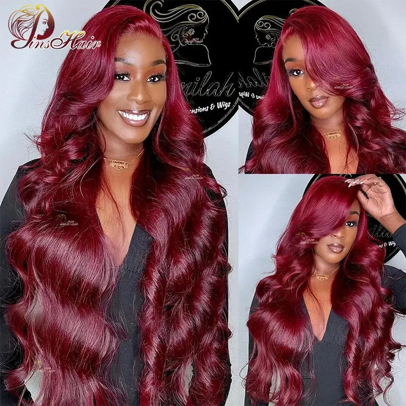 99J Colored 13X6 Transparent Lace Front Human Hair Wigs Pre Plucked Body Wave Lace Front Wig Red Burgundy HD Lace Frontal Wig