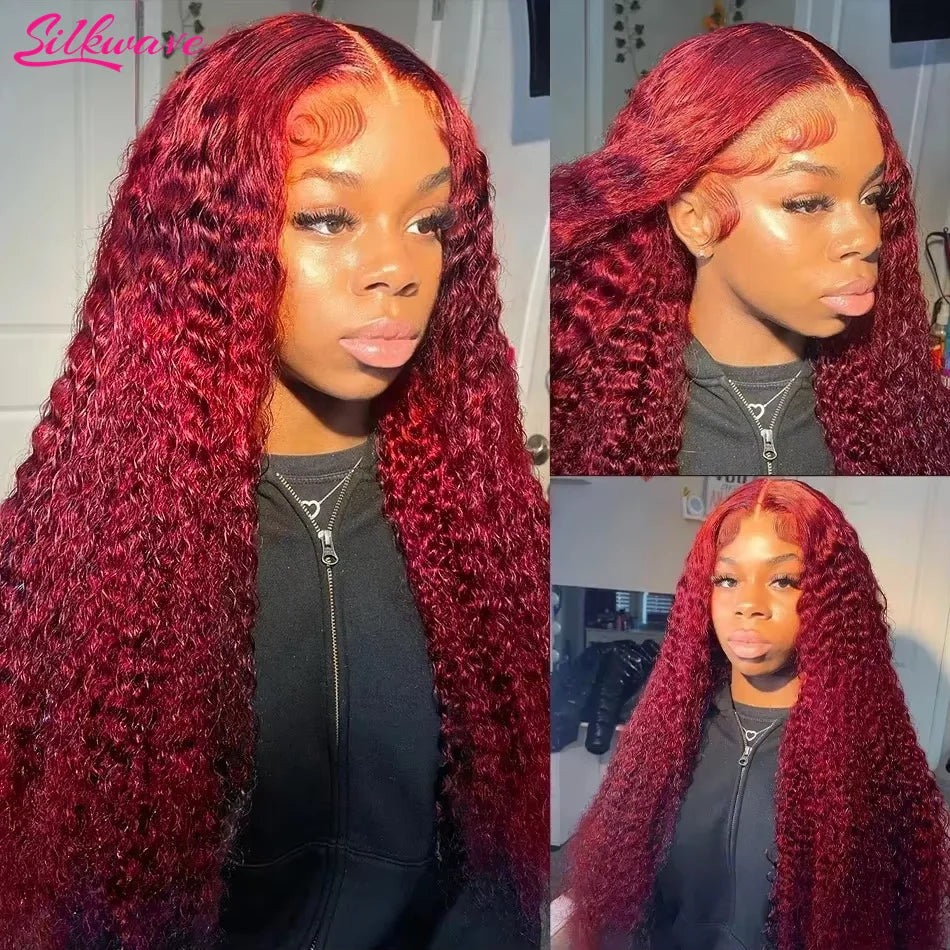 Silkwave Deep Wave Burgundy 13x6 Hd Lace Frontal Curly Human Hair Wigs For Women Red Colored 13x4 Lace Water Wave Frontal Wig