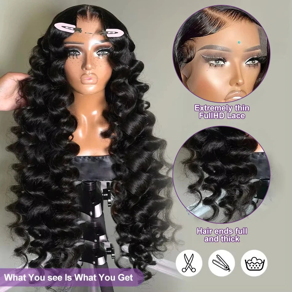 Melodie 40 Inch Loose Wave 13x6 HD Lace Frontal Wig Raw Hair Brazilian Deep Wave Curly Wigs Human Hair Preplucked For Women